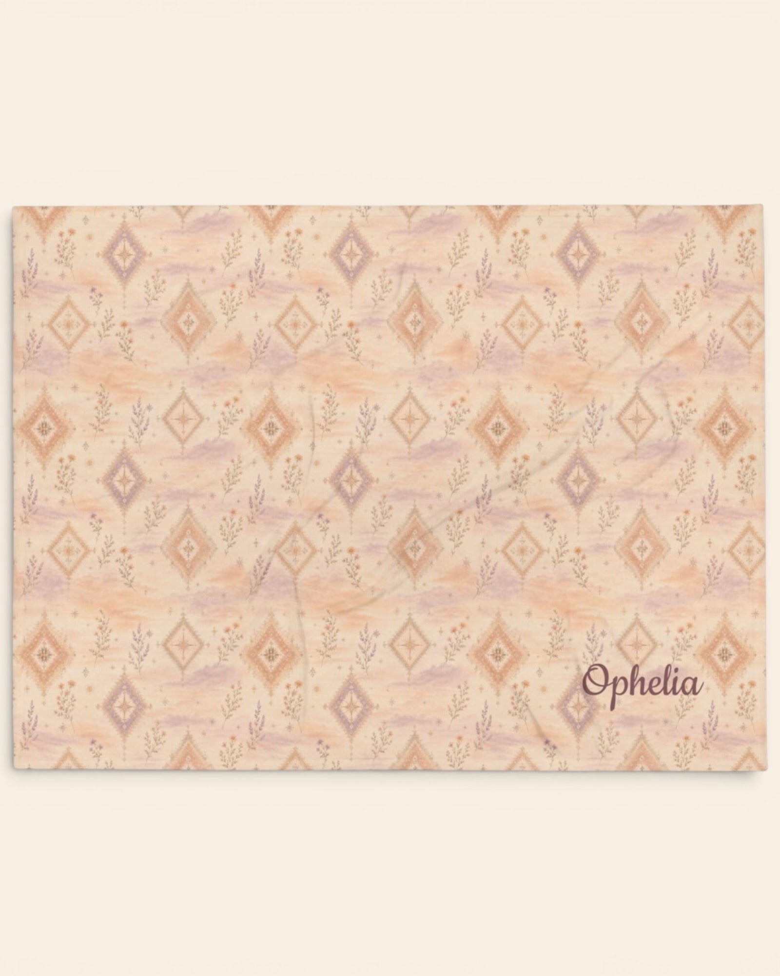 Where Alpenglow Blooms Throw Blanket, with alpenglow-inspired diamonds and alpine wildflower sprigs print