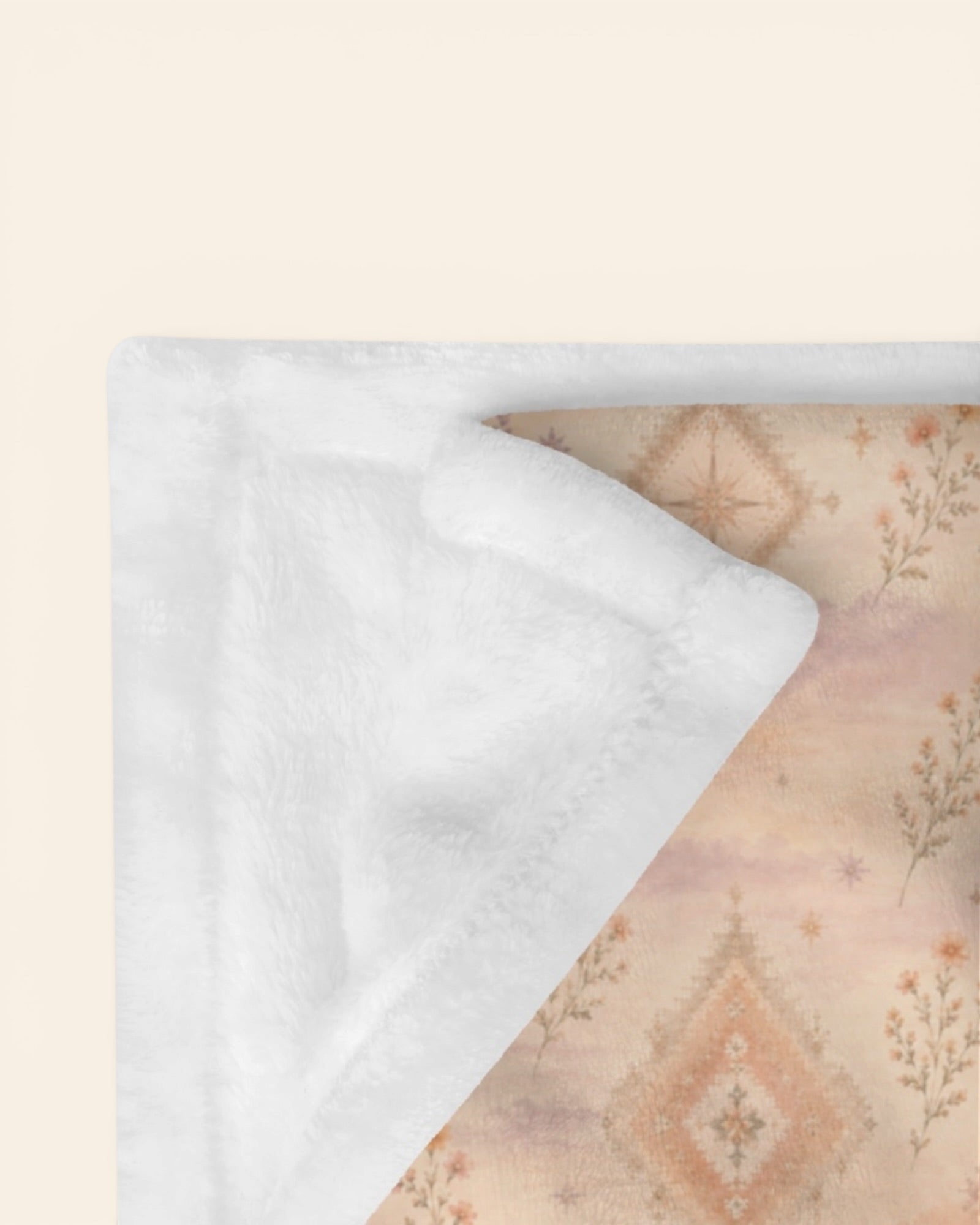 Where Alpenglow Blooms Throw Blanket, with alpenglow-inspired diamonds and alpine wildflower sprigs print