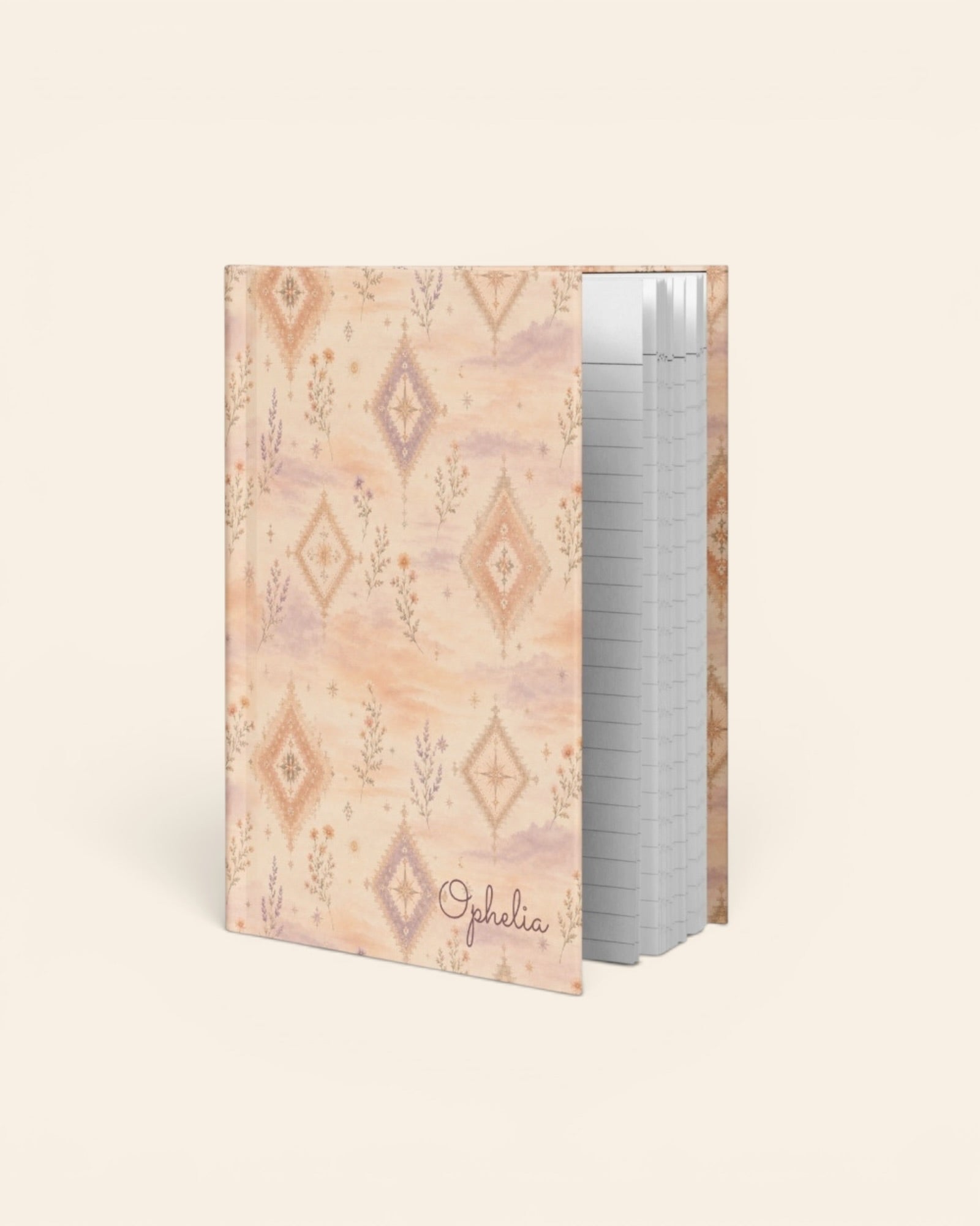 Where Alpenglow Blooms Journal, with alpenglow-inspired diamonds and alpine wildflower sprigs print