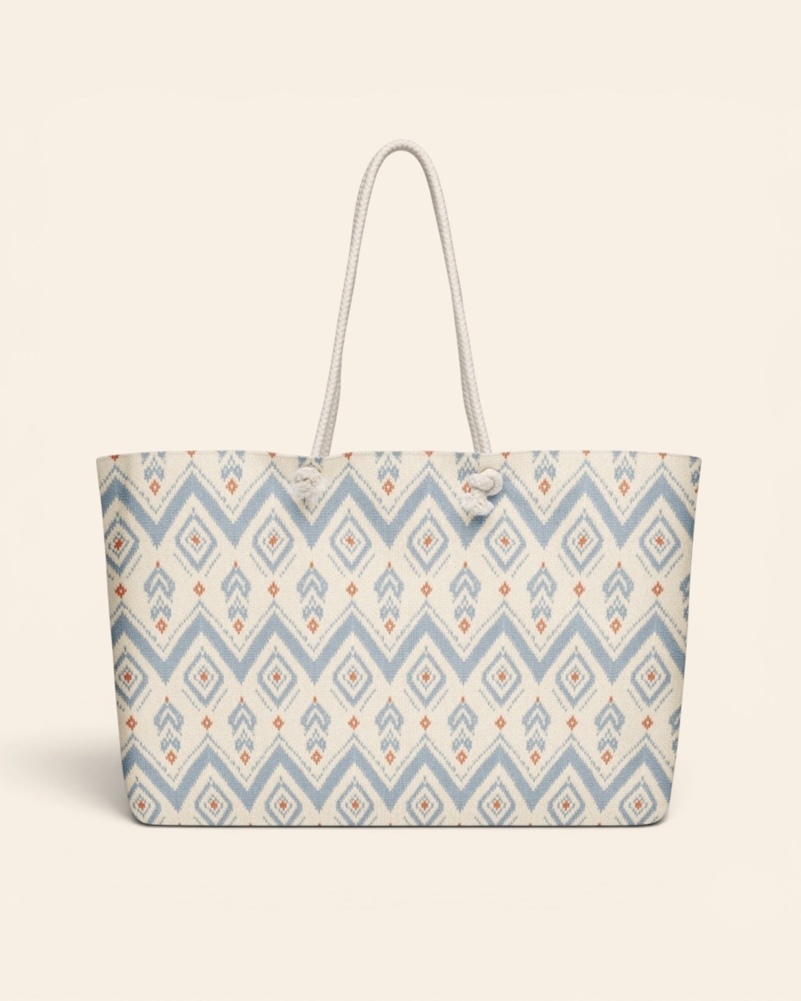 The Alpine Hours Weekender Bag, with mountain-inspired diamonds and rust accents print