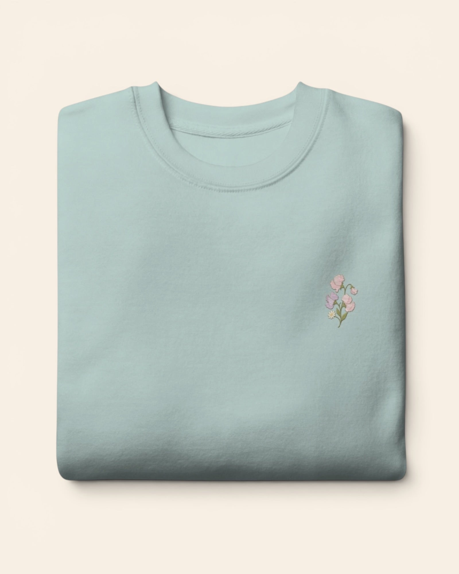 April birth flower crewneck sweatshirt with embroidered sweet pea and daisy
