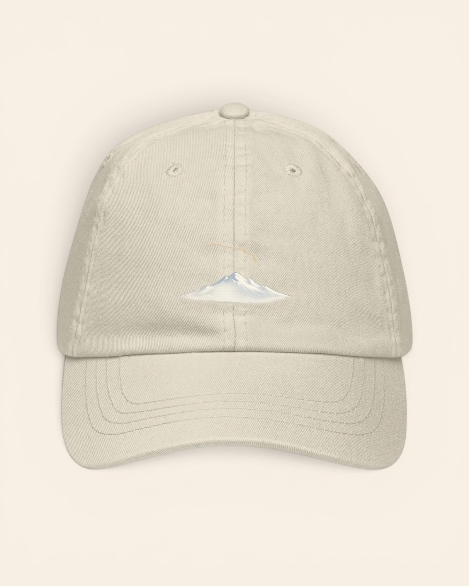 Aries constellation hat with embroidered stars above a mountain ridge, in Beige