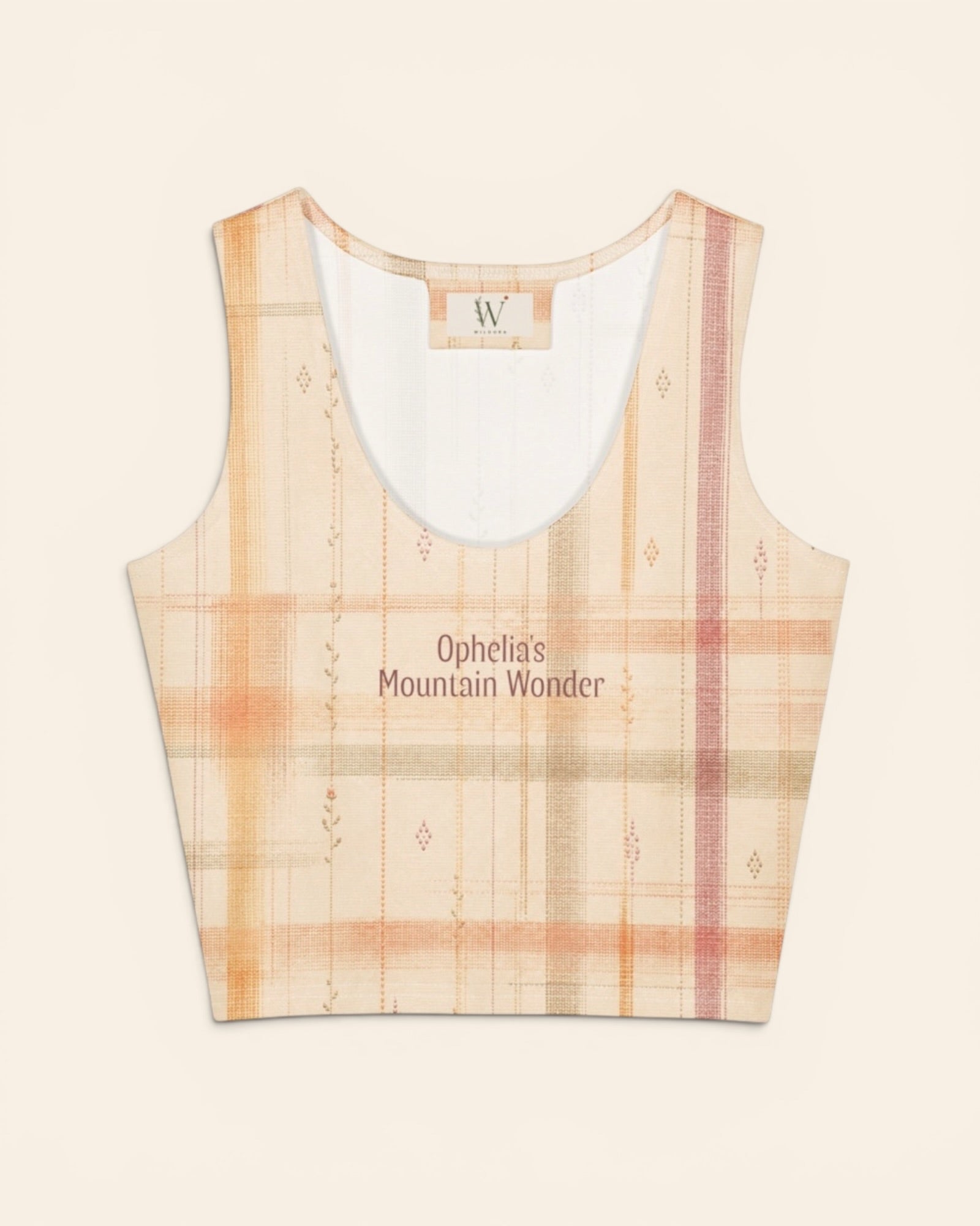 Written By The Wilderness Crop Top, with vintage-inspired woven plaid in apricot, sage, and peach print