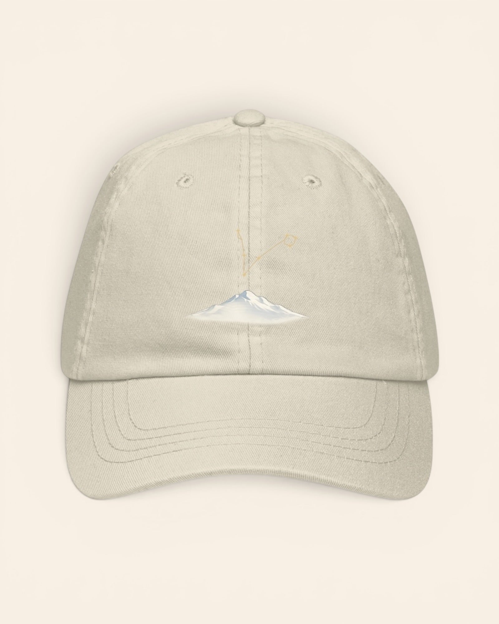 Pisces constellation hat with embroidered stars above a mountain ridge, in Beige