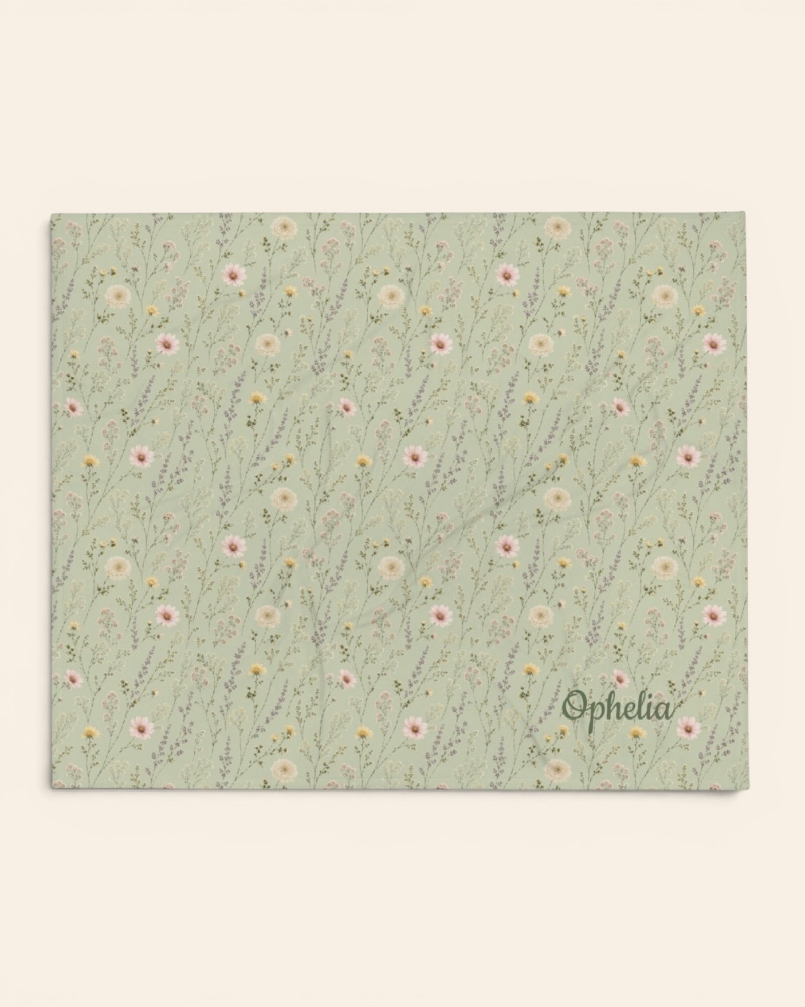 Secret Garden Throw Blanket, with ranunculus, cosmos, and larkspur print