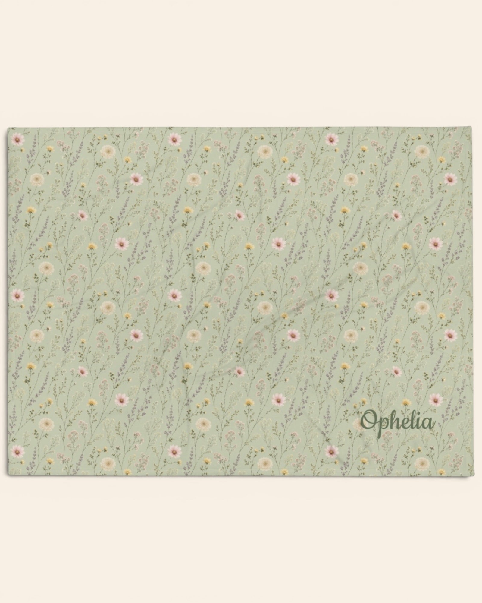 Secret Garden Throw Blanket, with ranunculus, cosmos, and larkspur print