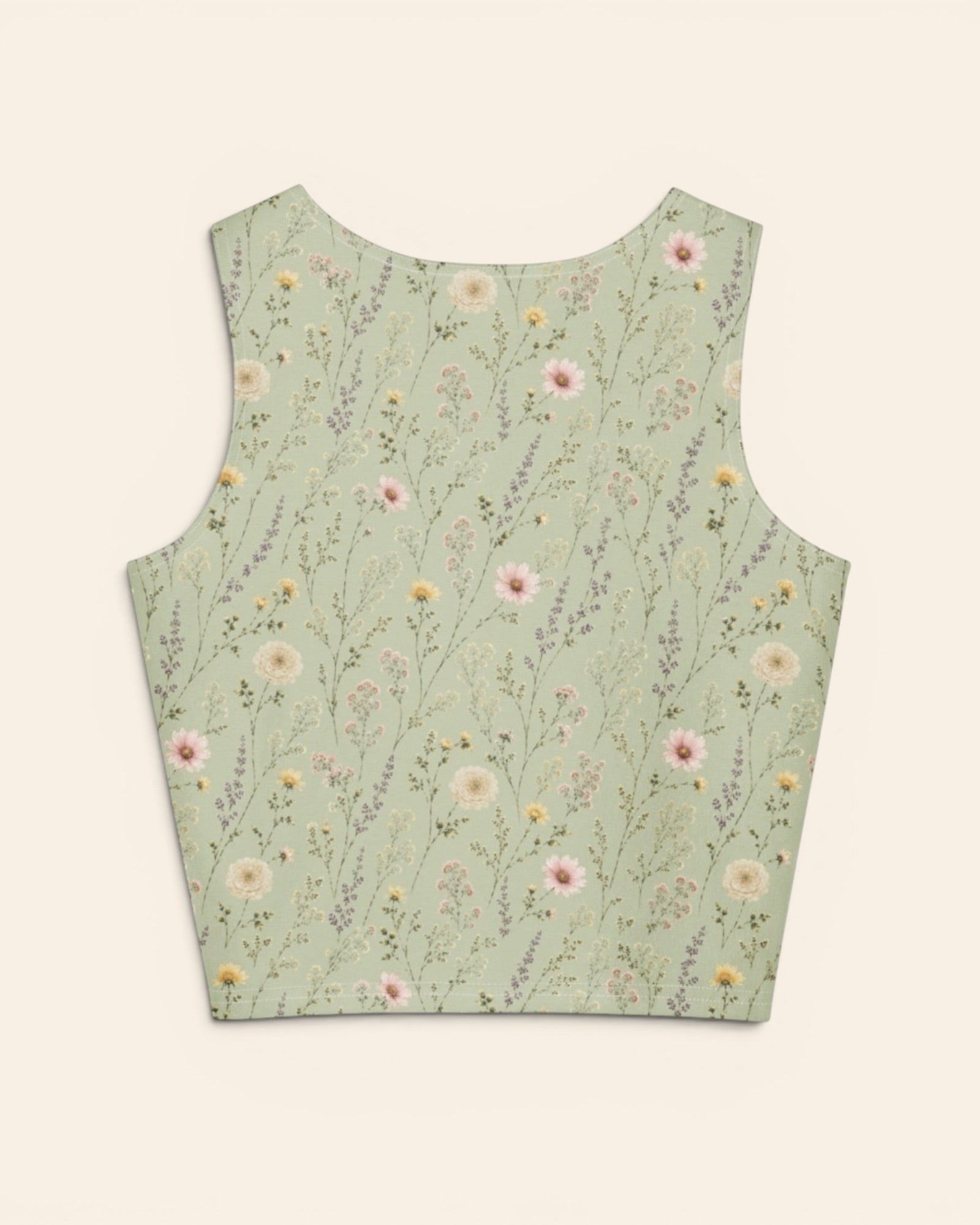 Secret Garden Crop Top, with ranunculus, cosmos, and larkspur print