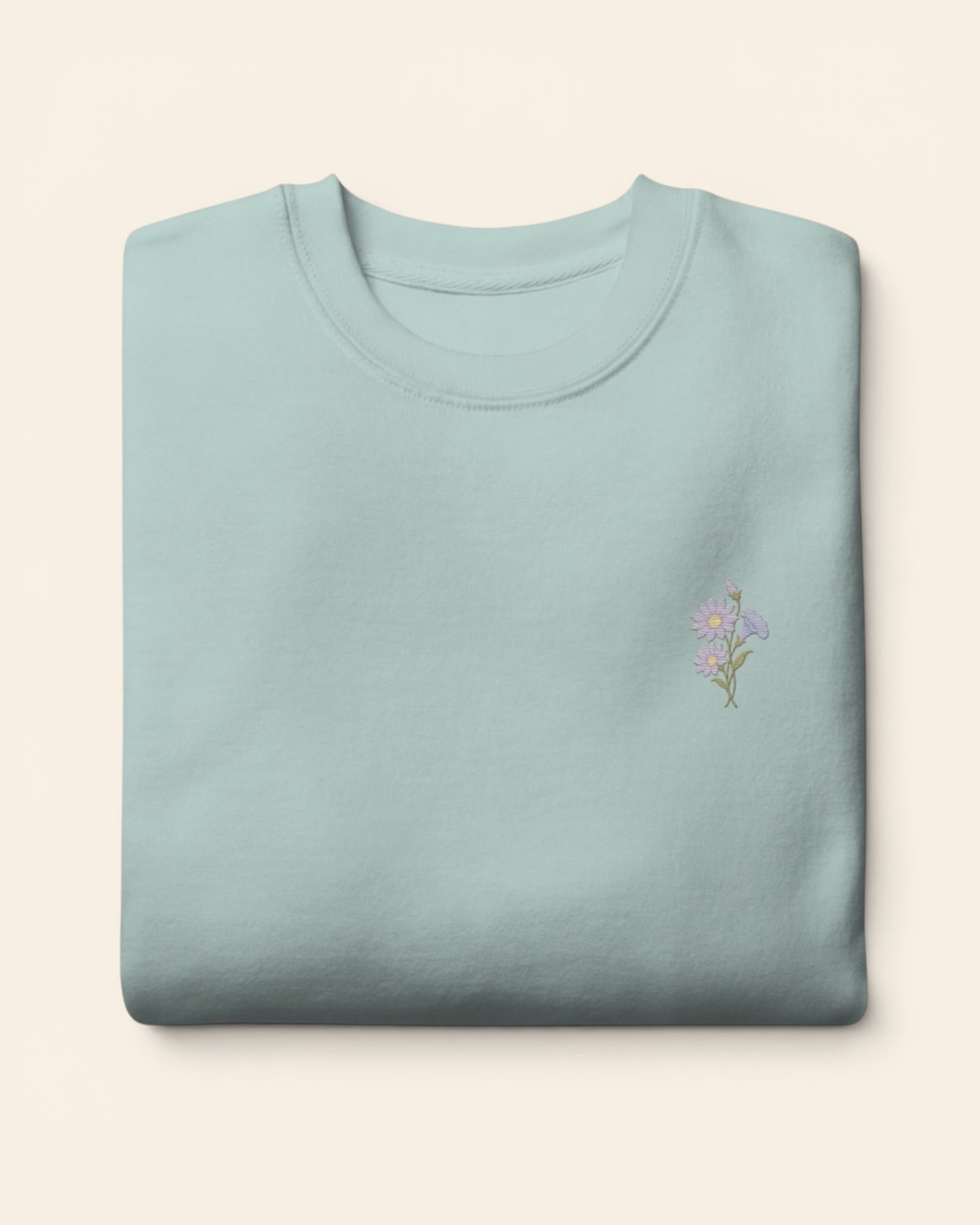 September birth flower crewneck sweatshirt with embroidered aster and morning glory