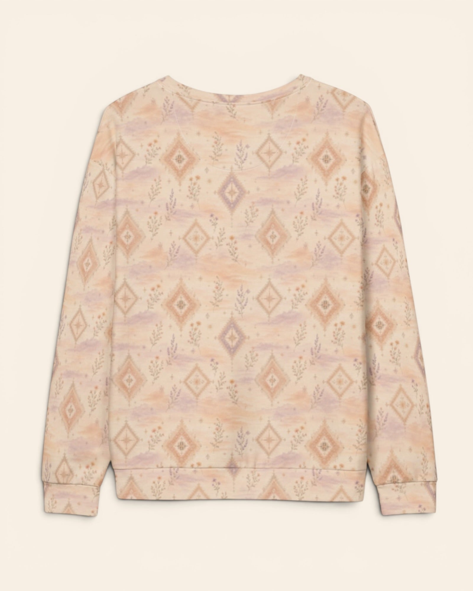 Where Alpenglow Blooms Crewneck Sweatshirt, with alpenglow-inspired diamonds and alpine wildflower sprigs print