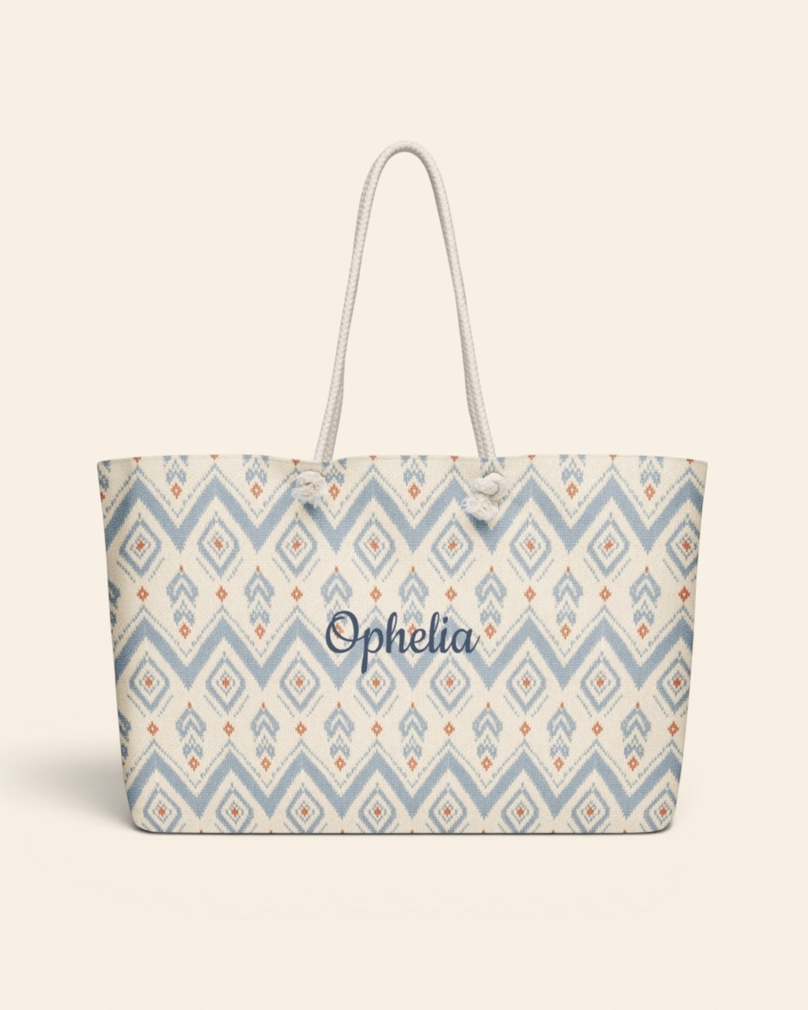 The Alpine Hours Weekender Bag, with mountain-inspired diamonds and rust accents print