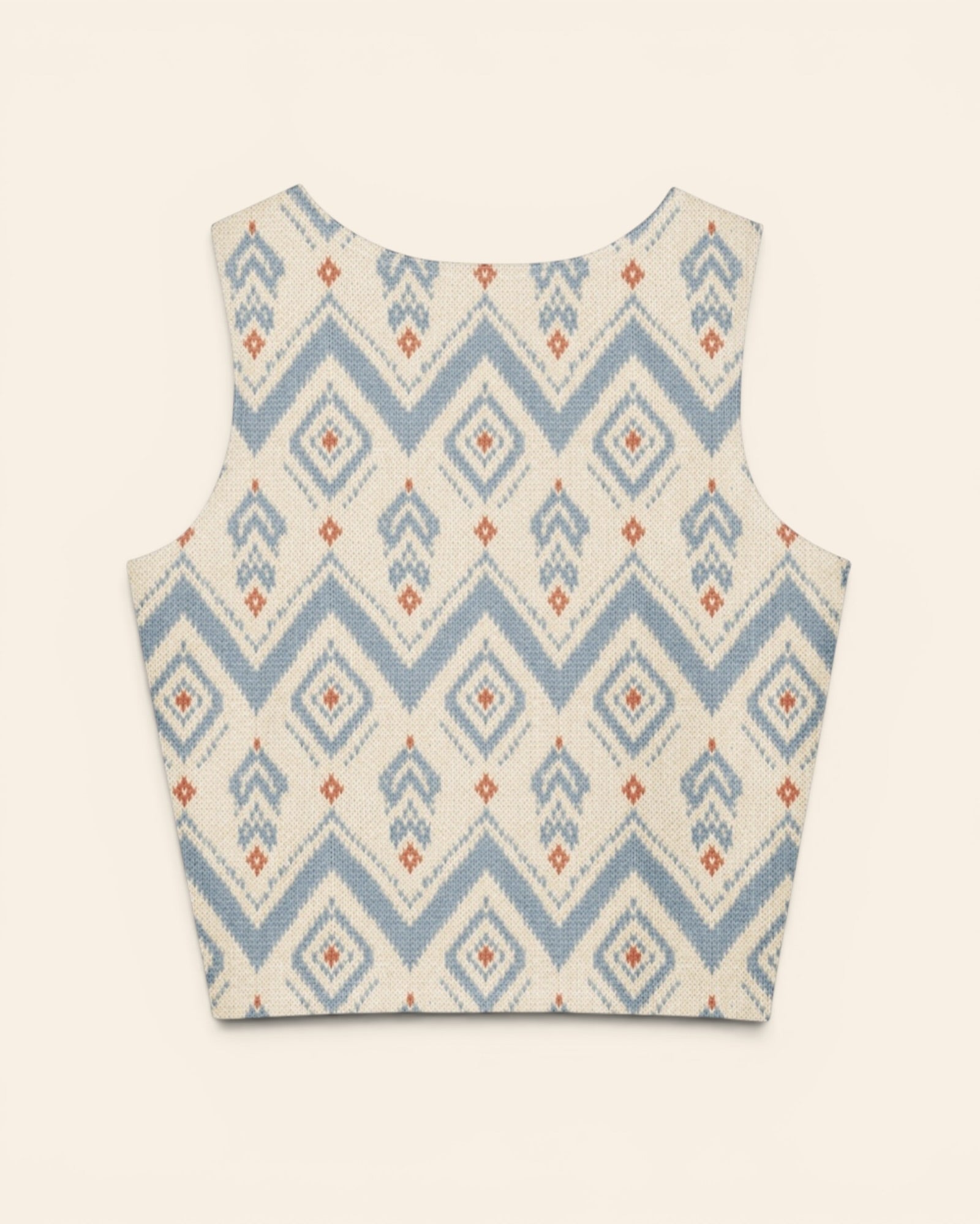 The Alpine Hours Crop Top, with mountain-inspired diamonds and rust accents print