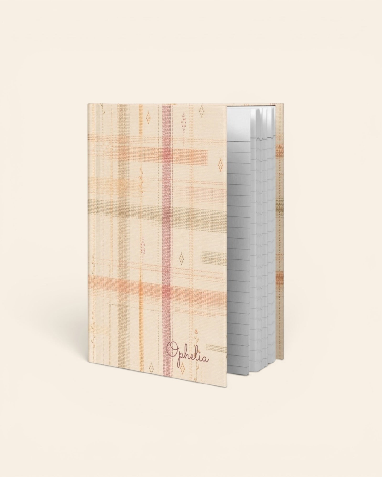 Written By The Wilderness Journal, with vintage-inspired woven plaid in apricot, sage, and peach print