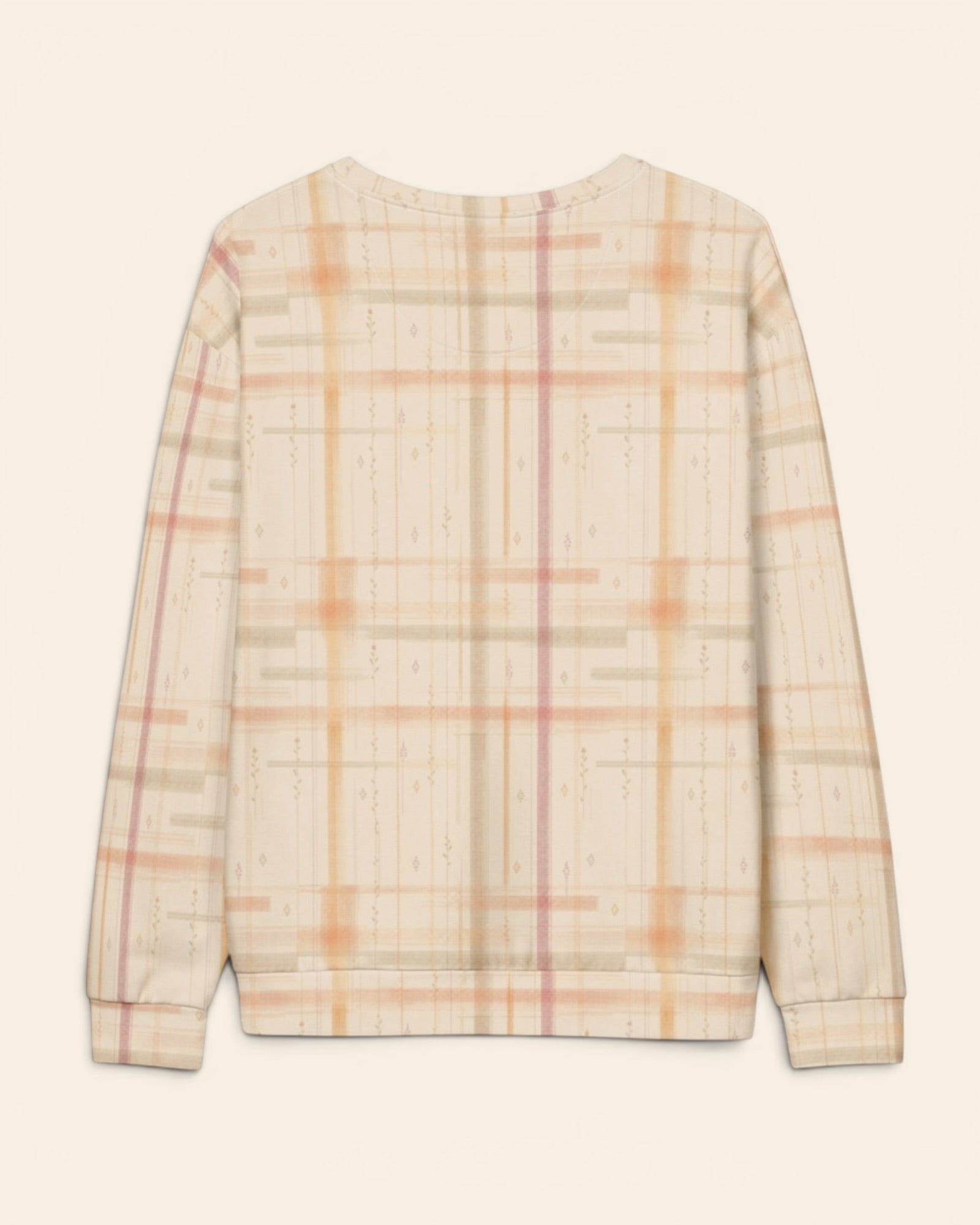 Written By The Wilderness Crewneck Sweatshirt, with vintage-inspired woven plaid in apricot, sage, and peach print