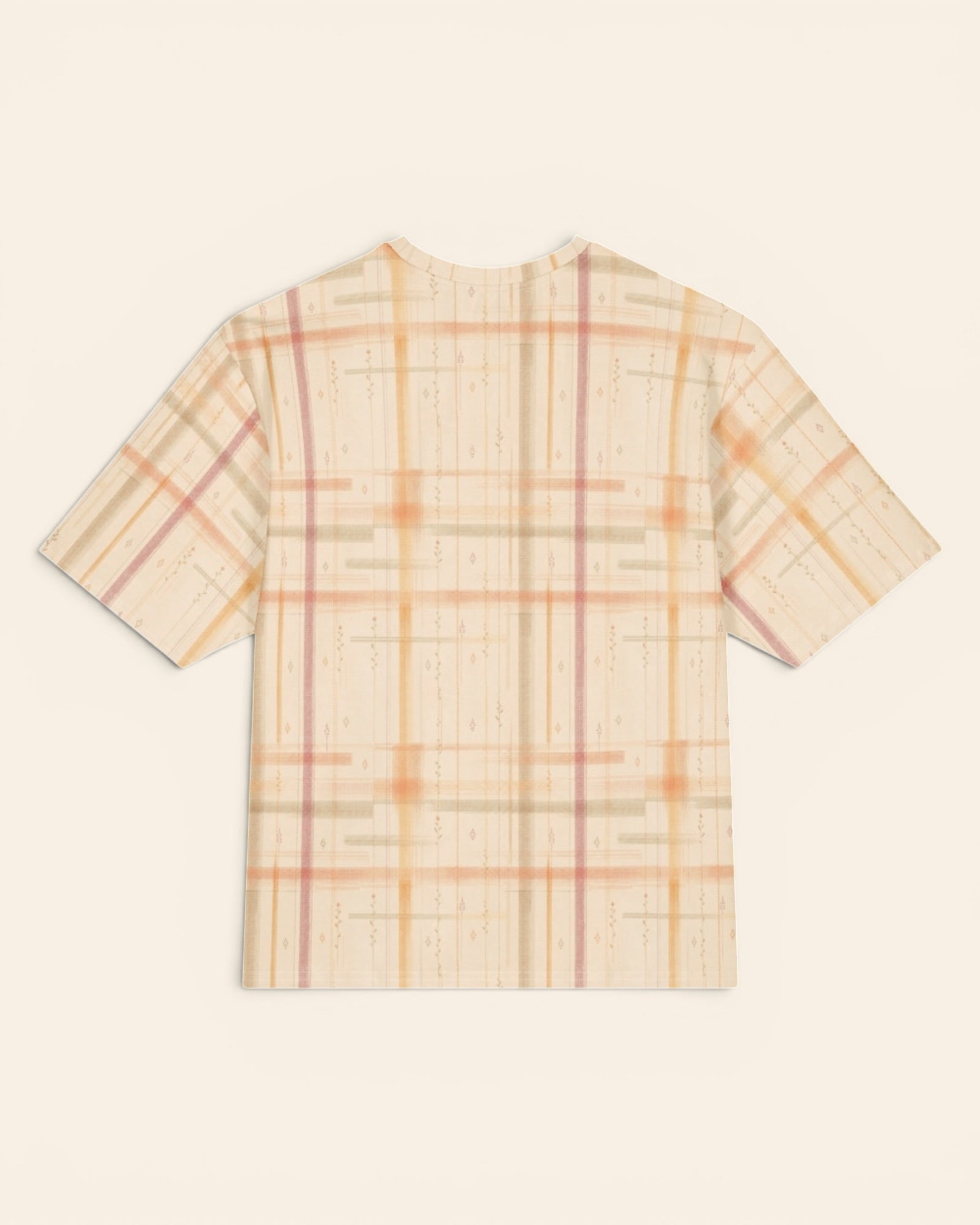 Written By The Wilderness Oversized Tee, with vintage-inspired woven plaid in apricot, sage, and peach print