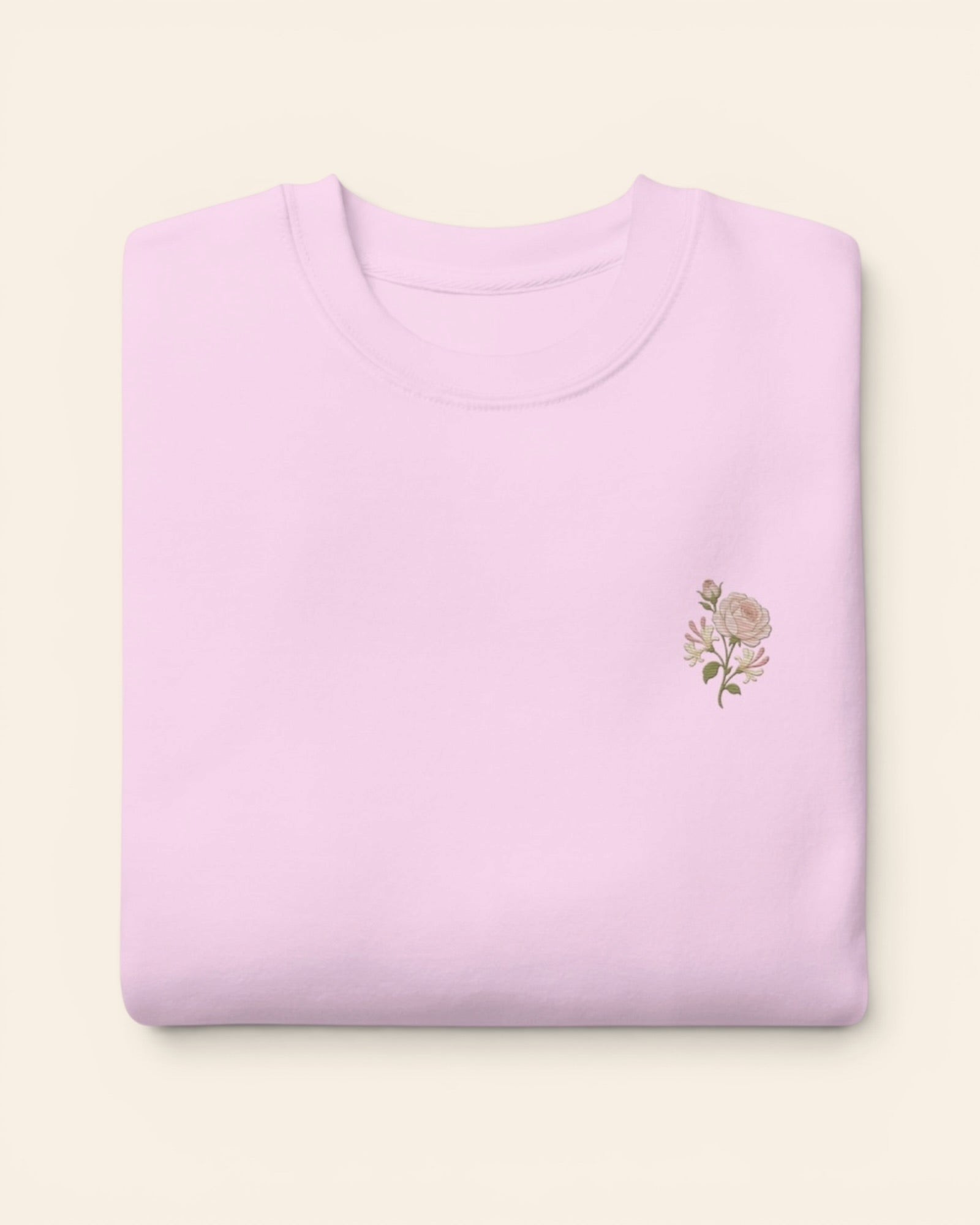 June birth flower crewneck sweatshirt with embroidered rose and honeysuckle, in Lavender
