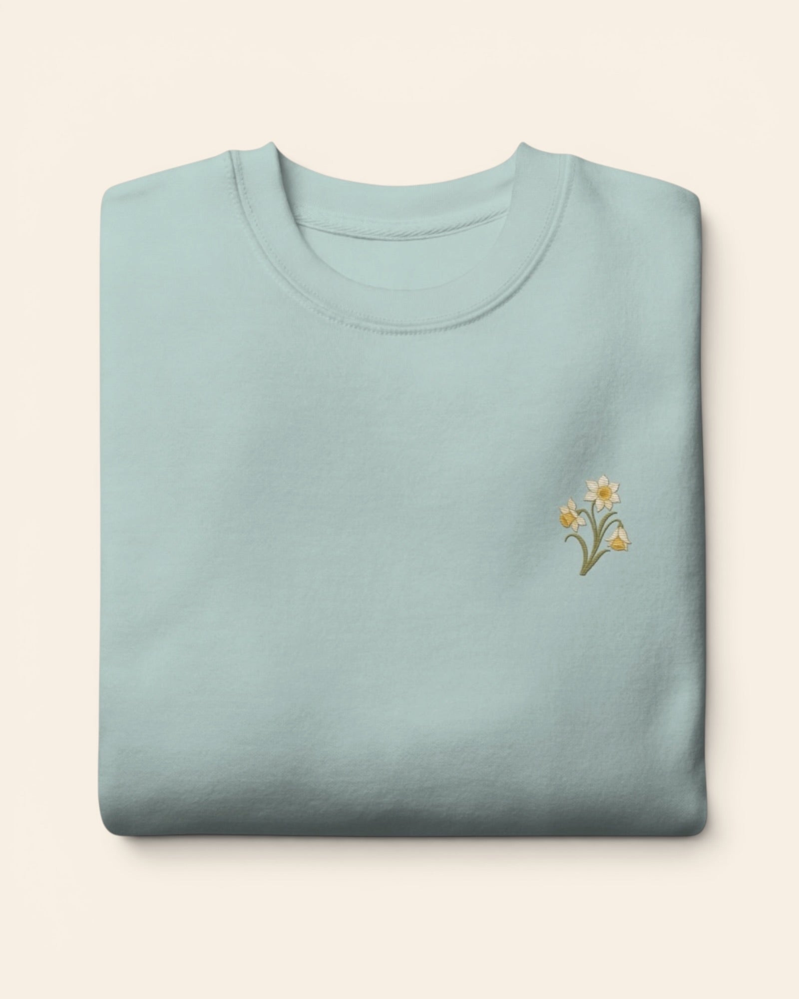 March birth flower crewneck sweatshirt with embroidered daffodil and jonquil