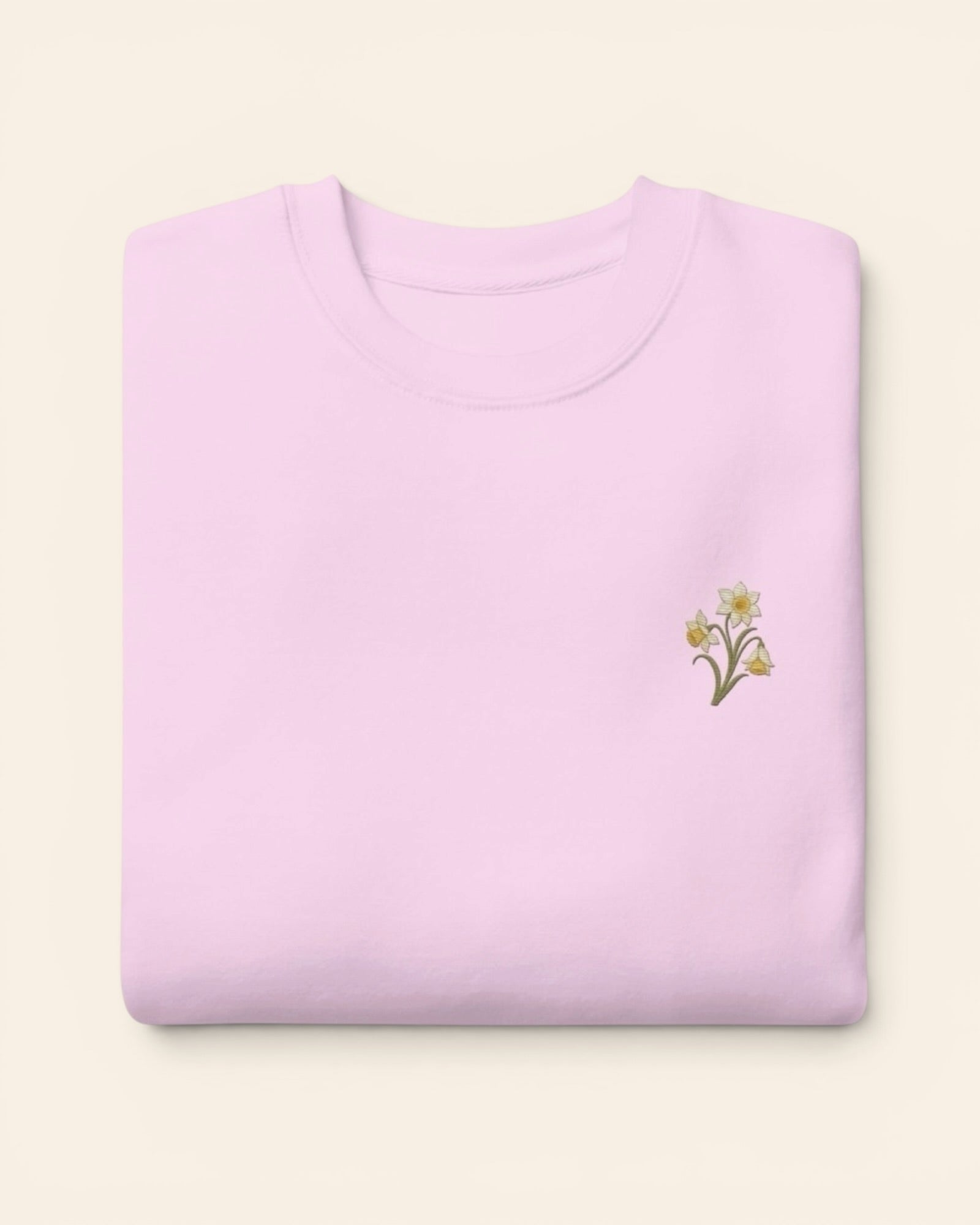 March birth flower crewneck sweatshirt with embroidered daffodil and jonquil