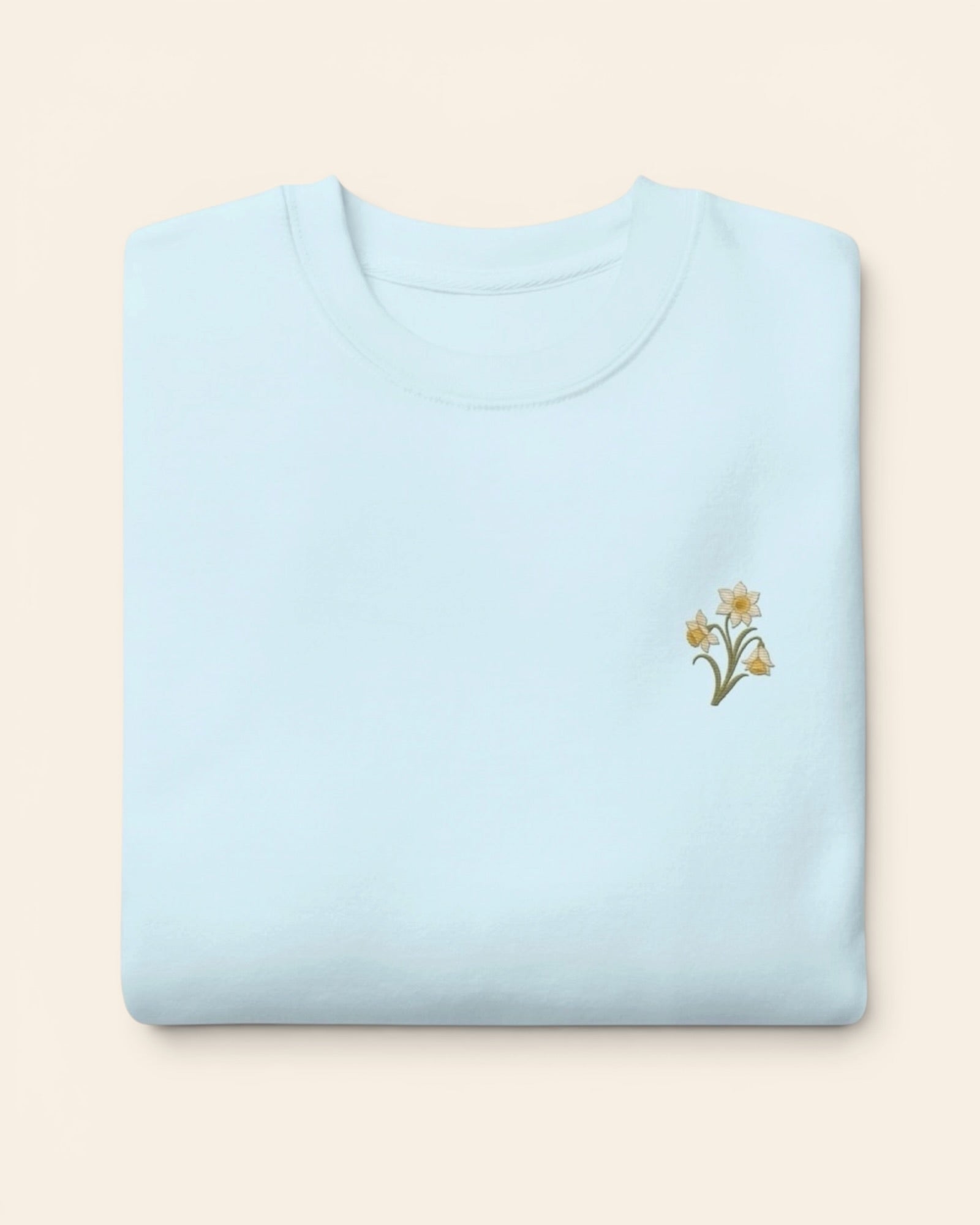 March birth flower crewneck sweatshirt with embroidered daffodil and jonquil