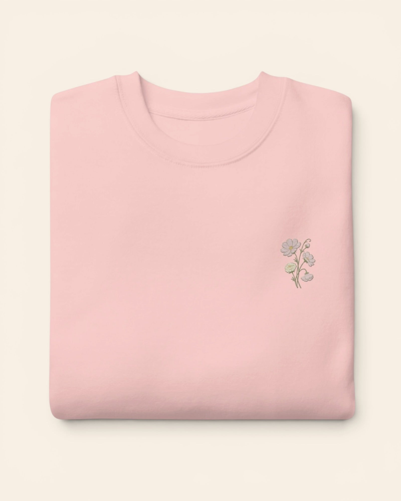 October birth flower crewneck sweatshirt with embroidered cosmos and marigold, in Light Pink