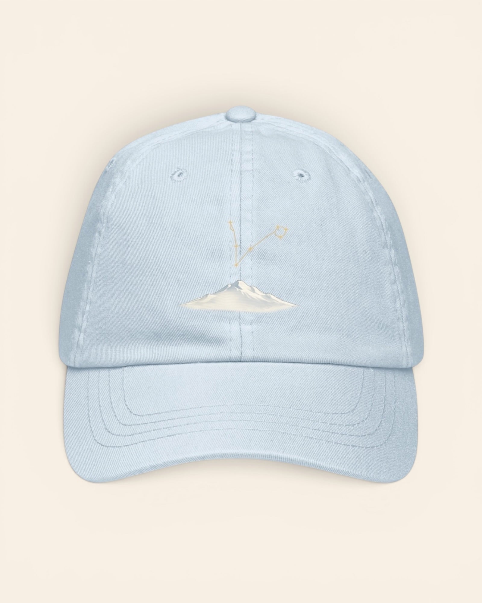 Pisces constellation hat with embroidered stars above a mountain ridge, in Pastel Blue