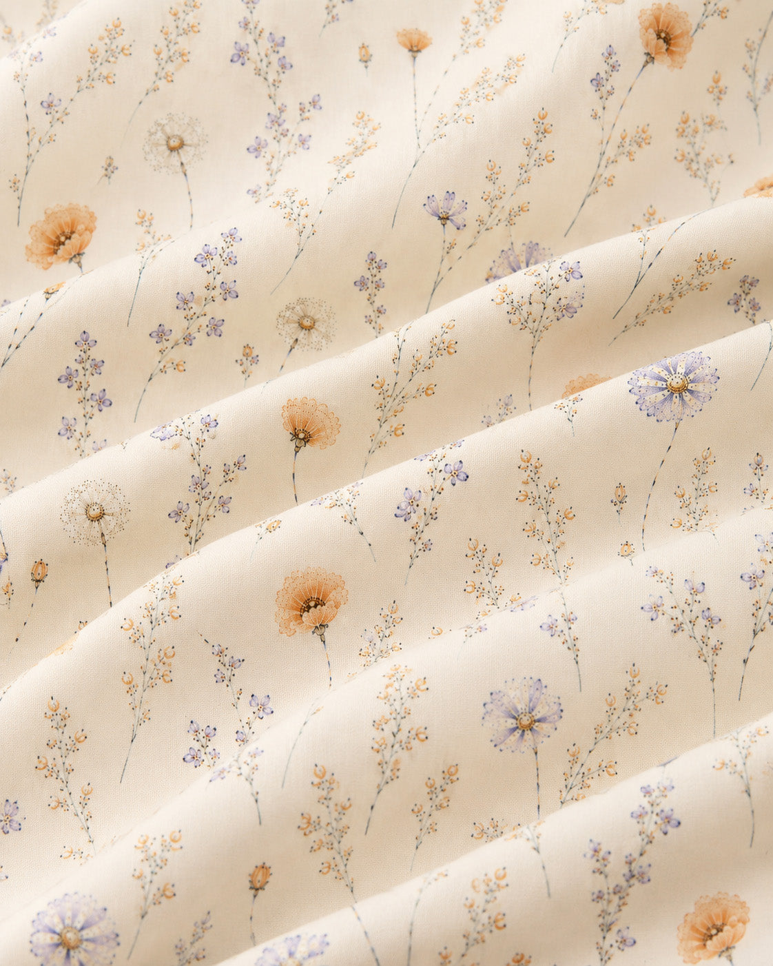 Garden Reverie Crewneck Sweatshirt, with peach poppies, blue cosmos, forget-me-nots, and daisies print