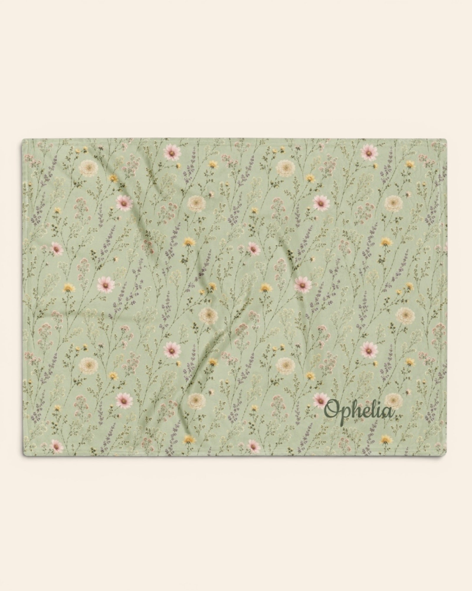 Secret Garden Throw Blanket, with ranunculus, cosmos, and larkspur print