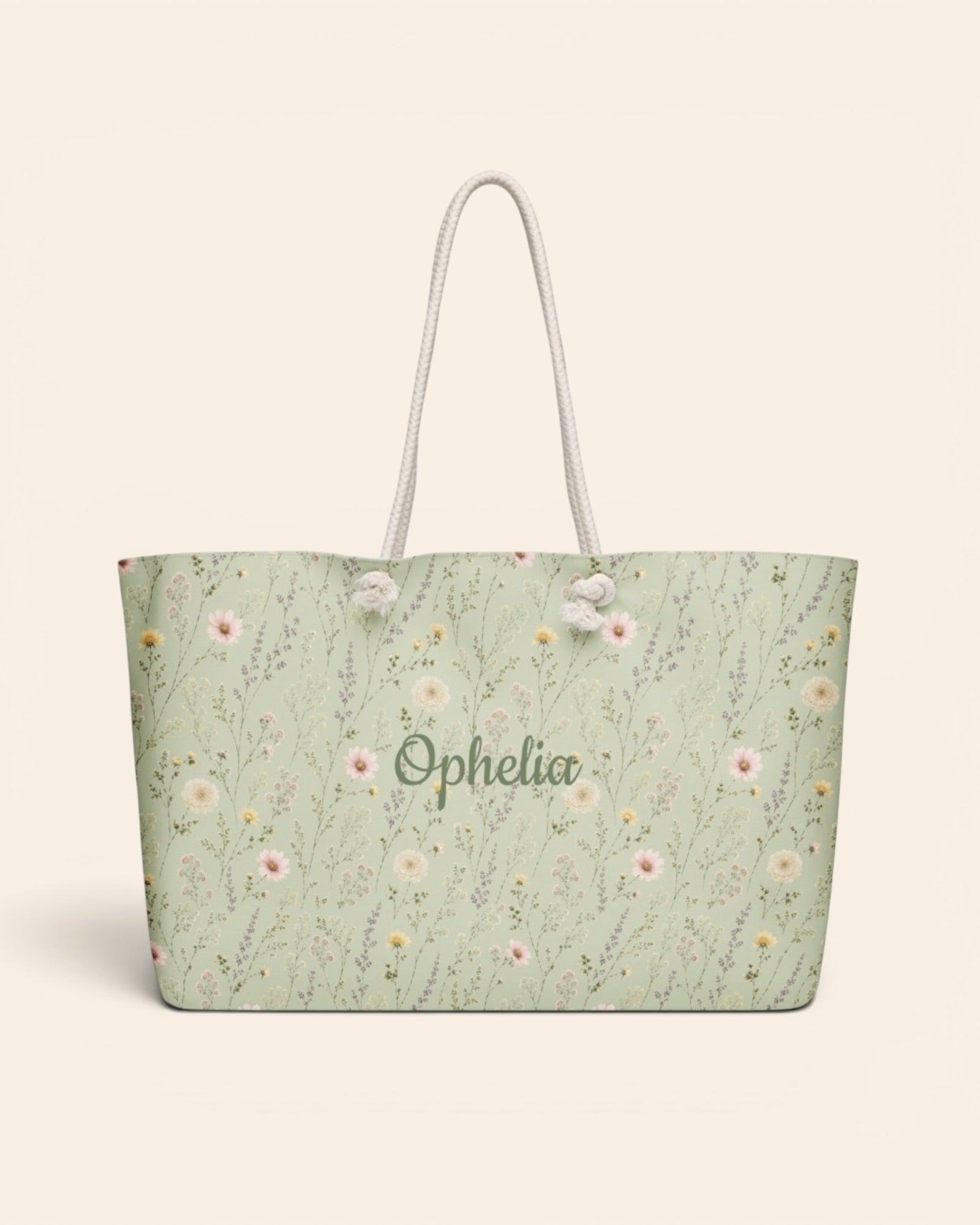 Secret Garden Weekender Bag, with ranunculus, cosmos, and larkspur print