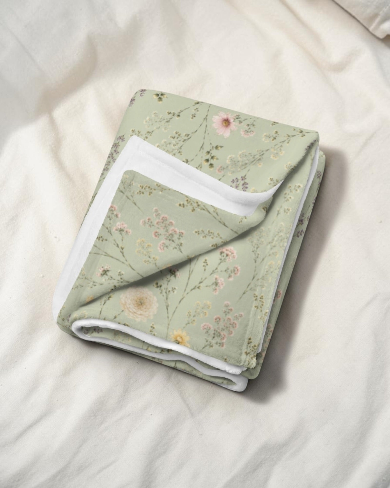 Secret Garden Throw Blanket, with ranunculus, cosmos, and larkspur print