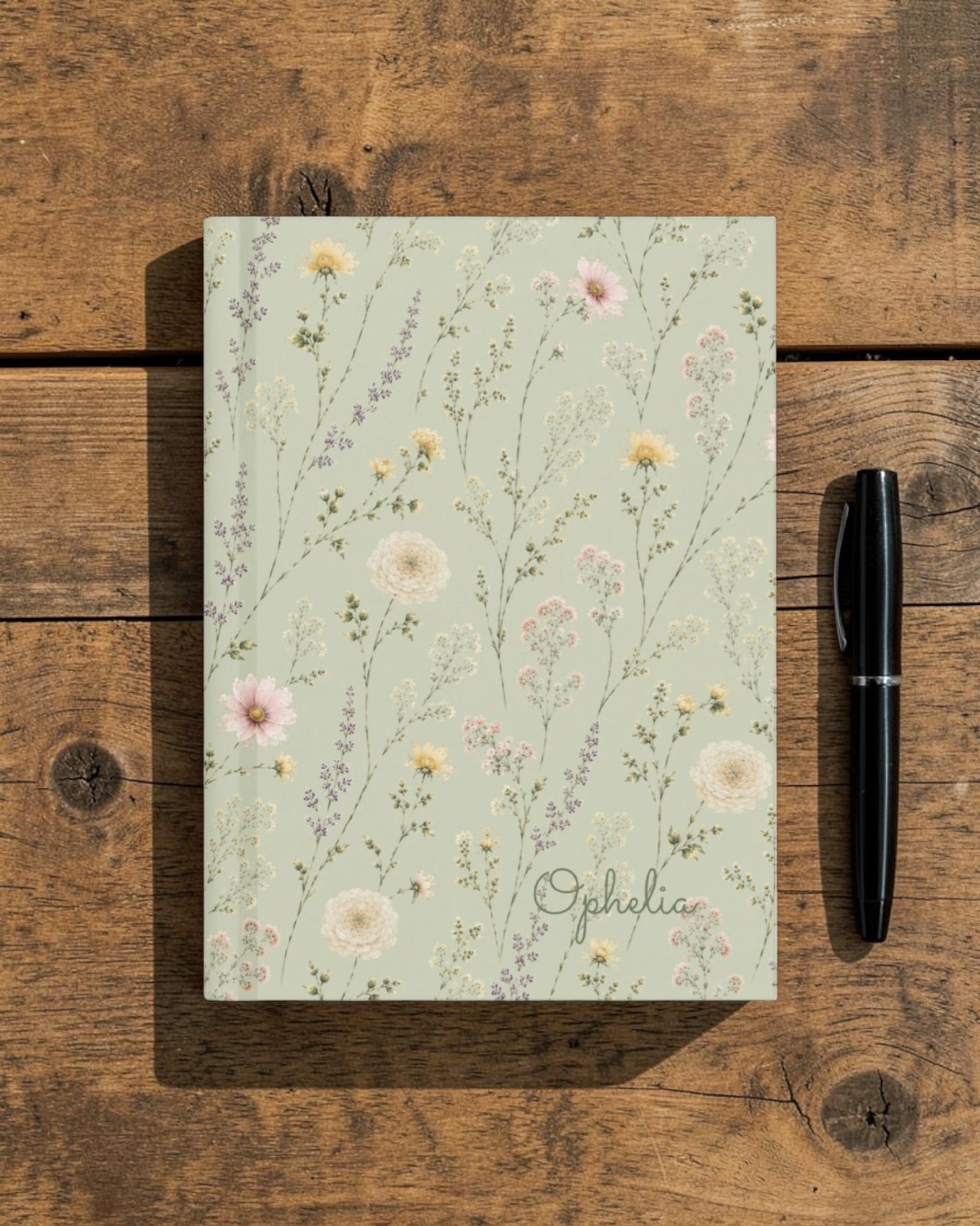 Secret Garden Journal, with ranunculus, cosmos, and larkspur print