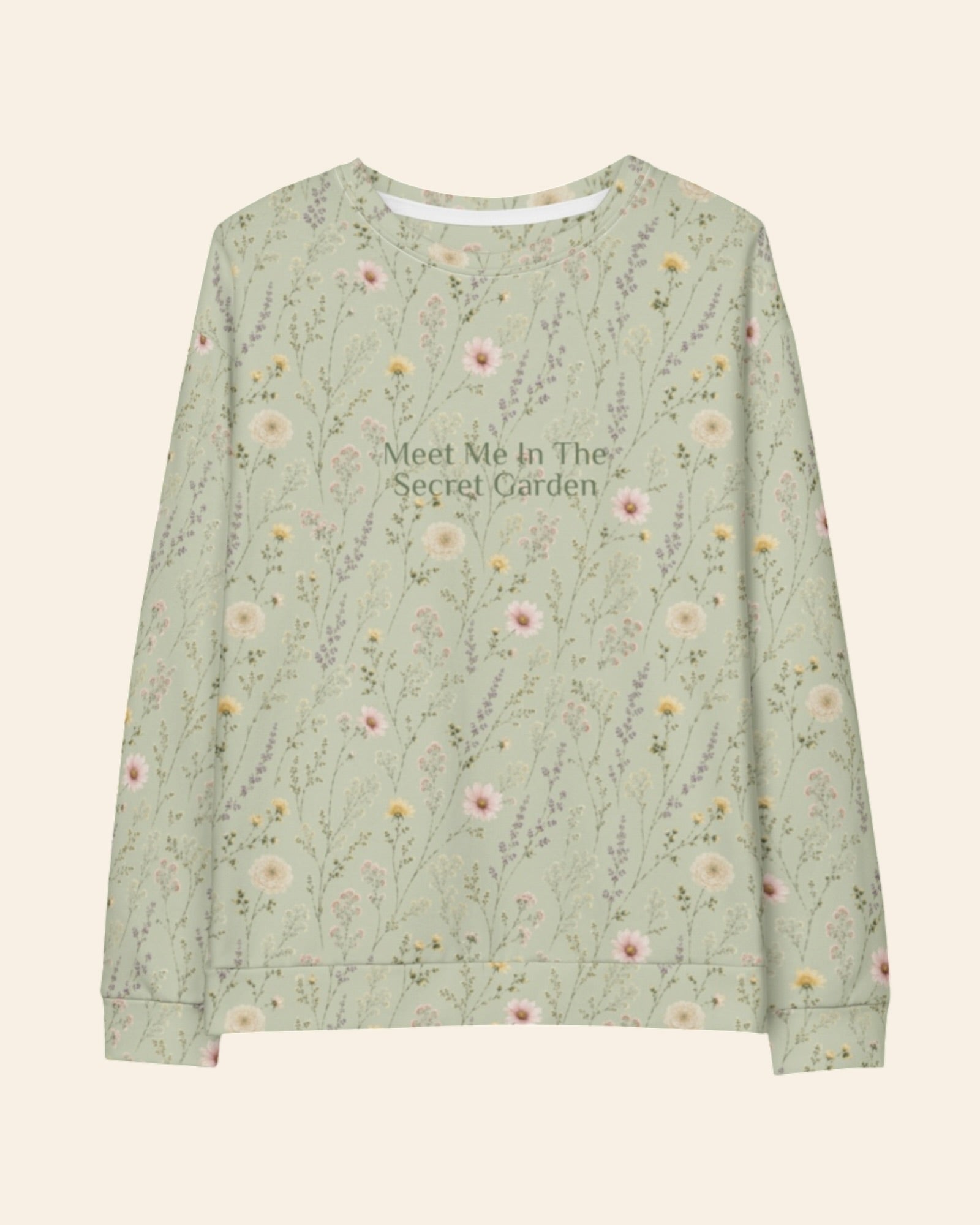 Secret Garden Crewneck Sweatshirt, with ranunculus, cosmos, and larkspur print