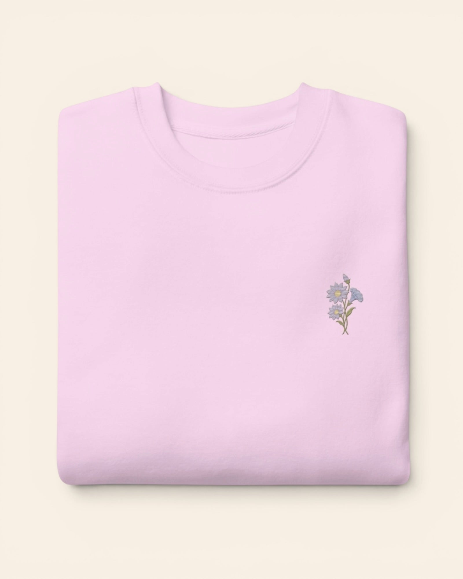 September birth flower crewneck sweatshirt with embroidered aster and morning glory, in Lavender