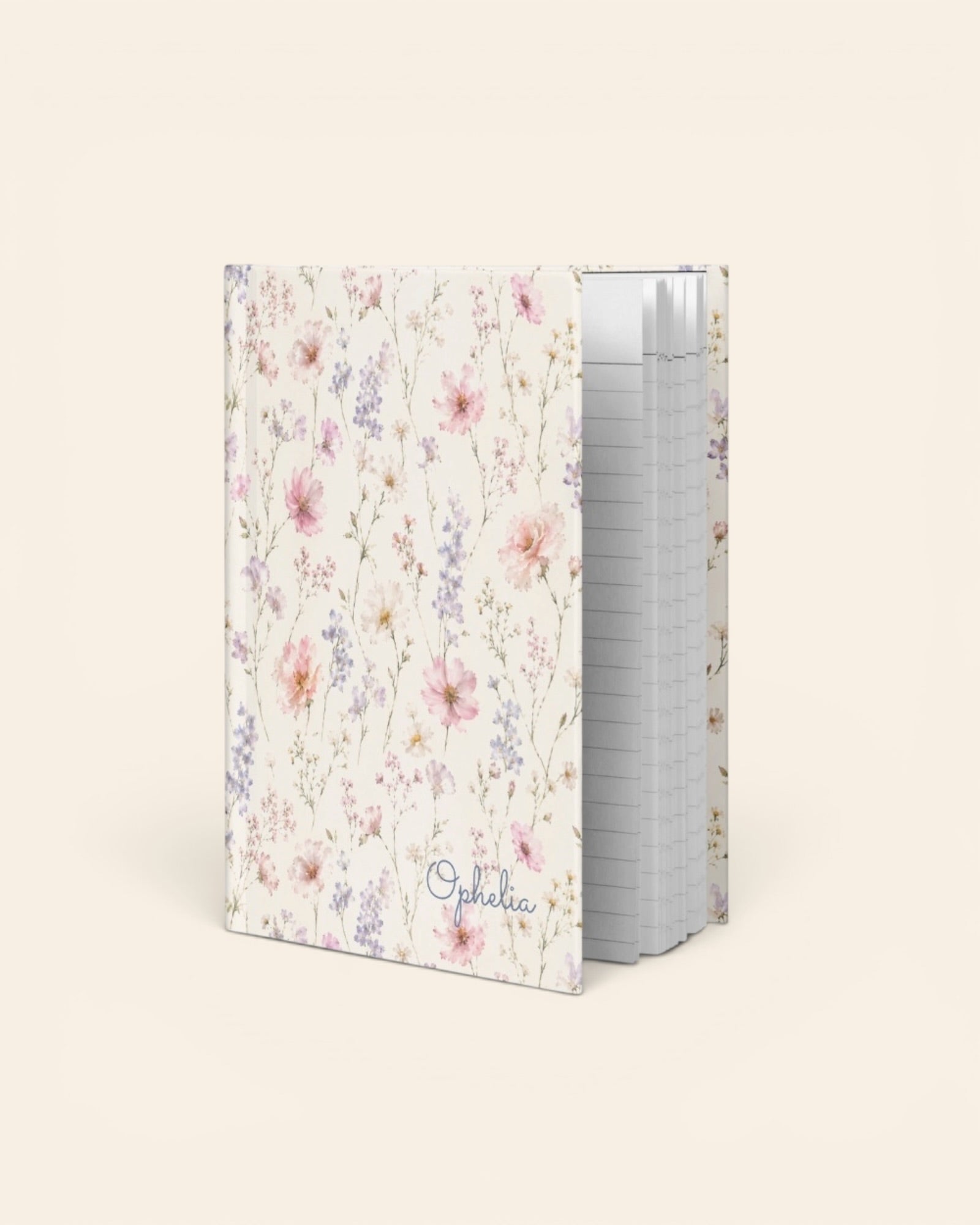 The Wildflower Theory Journal, with blush cosmos, cottage roses, larkspur, and baby's breath print